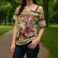 Hawaiian Santa Aloha Pineapple Christmas Cross Shoulder Shirt Mele Kalikimaka - Polynesian Pride