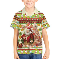 Hawaiian Santa Aloha Pineapple Christmas Family Matching Off The Shoulder Long Sleeve Dress and Hawaiian Shirt Mele Kalikimaka - Polynesian Pride