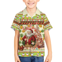Hawaiian Santa Aloha Pineapple Christmas Family Matching Off The Shoulder Long Sleeve Dress and Hawaiian Shirt Mele Kalikimaka - Polynesian Pride