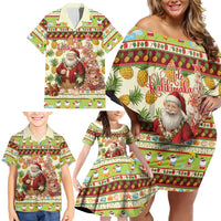 Hawaiian Santa Aloha Pineapple Christmas Family Matching Off Shoulder Short Dress and Hawaiian Shirt Mele Kalikimaka - Polynesian Pride