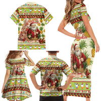 Hawaiian Santa Aloha Pineapple Christmas Family Matching Short Sleeve Bodycon Dress and Hawaiian Shirt Mele Kalikimaka - Polynesian Pride