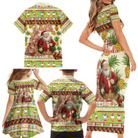 Hawaiian Santa Aloha Pineapple Christmas Family Matching Short Sleeve Bodycon Dress and Hawaiian Shirt Mele Kalikimaka - Polynesian Pride