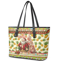 Hawaiian Santa Aloha Pineapple Christmas Leather Tote Bag Mele Kalikimaka - Polynesian Pride
