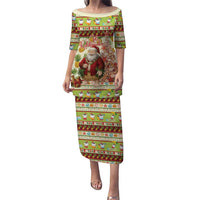 Hawaiian Santa Aloha Pineapple Christmas Puletasi Mele Kalikimaka LT15 Long Dress Cream - Polynesian Pride