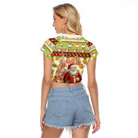Hawaiian Santa Aloha Pineapple Christmas Raglan Cropped T Shirt Mele Kalikimaka LT15 - Polynesian Pride