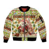 Hawaiian Santa Aloha Pineapple Christmas Sleeve Zip Bomber Jacket Mele Kalikimaka - Polynesian Pride
