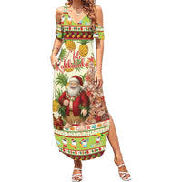 Hawaiian Santa Aloha Pineapple Christmas Summer Maxi Dress Mele Kalikimaka LT15 Women Cream - Polynesian Pride