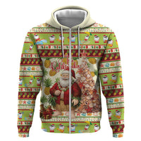 Hawaiian Santa Aloha Pineapple Christmas Zip Hoodie Mele Kalikimaka - Polynesian Pride