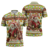 Hawaiian Santa Aloha Pineapple Christmas Zipper Polo Shirt Mele Kalikimaka LT15 - Polynesian Pride