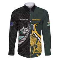 New Zealand and South Africa Rugby Custom Family Matching Mermaid Dress and Hawaiian Shirt Silver Fern With Springboks