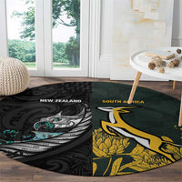 New Zealand and South Africa Rugby Round Carpet Silver Fern With Springboks