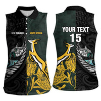 New Zealand and South Africa Rugby Custom Women Sleeveless Polo Shirt Silver Fern With Springboks
