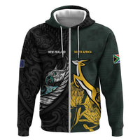 New Zealand and South Africa Rugby Custom Zip Hoodie Silver Fern With Springboks