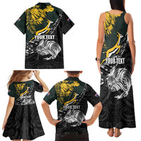 New Zealand and South Africa Rugby Personalised Family Matching Tank Maxi Dress and Hawaiian Shirt Maori Kiwi With Springboks