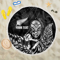 New Zealand Silver Fern Rugby Custom Beach Blanket Maori Tiki Black Version