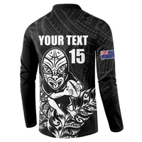 New Zealand Silver Fern Rugby Custom Button Sweatshirt Maori Tiki Black Version