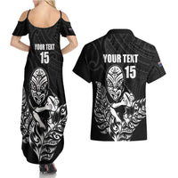 New Zealand Silver Fern Rugby Custom Couples Matching Summer Maxi Dress and Hawaiian Shirt Maori Tiki Black Version