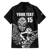 New Zealand Silver Fern Rugby Custom Family Matching Off Shoulder Short Dress and Hawaiian Shirt Maori Tiki Black Version