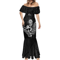 New Zealand Silver Fern Rugby Custom Mermaid Dress Maori Tiki Black Version