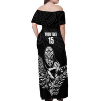 New Zealand Silver Fern Rugby Custom Off Shoulder Maxi Dress Maori Tiki Black Version