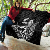 New Zealand Silver Fern Rugby Custom Quilt Maori Tiki Black Version