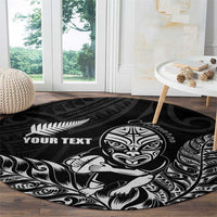 New Zealand Silver Fern Rugby Custom Round Carpet Maori Tiki Black Version