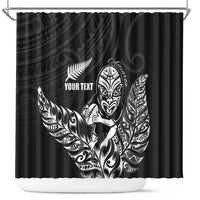 New Zealand Silver Fern Rugby Custom Shower Curtain Maori Tiki Black Version
