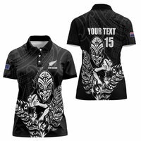 New Zealand Silver Fern Rugby Custom Women Polo Shirt Maori Tiki Black Version