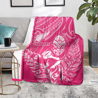 New Zealand Silver Fern Rugby Custom Blanket Maori Tiki Pink Version