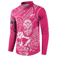 New Zealand Silver Fern Rugby Custom Button Sweatshirt Maori Tiki Pink Version