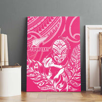 New Zealand Silver Fern Rugby Custom Canvas Wall Art Maori Tiki Pink Version