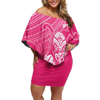 New Zealand Silver Fern Rugby Custom Family Matching Off Shoulder Short Dress and Hawaiian Shirt Maori Tiki Pink Version