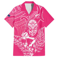 New Zealand Silver Fern Rugby Custom Family Matching Short Sleeve Bodycon Dress and Hawaiian Shirt Maori Tiki Pink Version