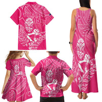 New Zealand Silver Fern Rugby Custom Family Matching Tank Maxi Dress and Hawaiian Shirt Maori Tiki Pink Version