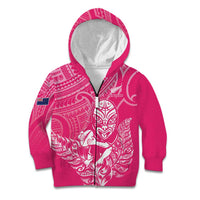 New Zealand Silver Fern Rugby Custom Kid Hoodie Maori Tiki Pink Version