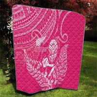 New Zealand Silver Fern Rugby Custom Quilt Maori Tiki Pink Version