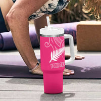 New Zealand Silver Fern Rugby Custom Tumbler With Handle Maori Tiki Pink Version
