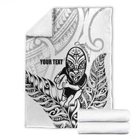 New Zealand Silver Fern Rugby Custom Blanket Maori Tiki White Version