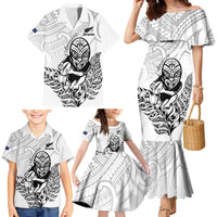 New Zealand Silver Fern Rugby Custom Family Matching Mermaid Dress and Hawaiian Shirt Maori Tiki White Version
