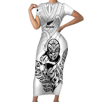 New Zealand Silver Fern Rugby Custom Family Matching Short Sleeve Bodycon Dress and Hawaiian Shirt Maori Tiki White Version