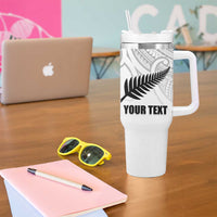 New Zealand Silver Fern Rugby Custom Tumbler With Handle Maori Tiki White Version