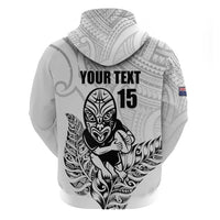 New Zealand Silver Fern Rugby Custom Zip Hoodie Maori Tiki White Version