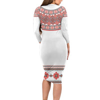 Bulgarian Embroidery Style Seamless Pattern Long Sleeve Bodycon Dress