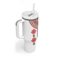 Bulgarian Embroidery Style Seamless Pattern Tumbler With Handle