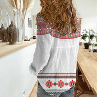 Bulgarian Embroidery Style Seamless Pattern Women Casual Shirt