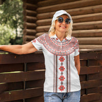 Bulgarian Embroidery Style Seamless Pattern Women Polo Shirt