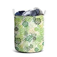 Green Aloha Hawaiian Laundry Basket Monstera Hibiscus Tropical Pattern