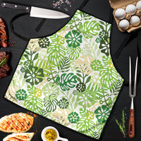 Green Aloha Hawaiian Apron Monstera Hibiscus Tropical Pattern