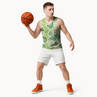 Green Aloha Hawaiian Basketball Jersey Monstera Hibiscus Tropical Pattern