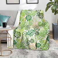 Green Aloha Hawaiian Blanket Monstera Hibiscus Tropical Pattern